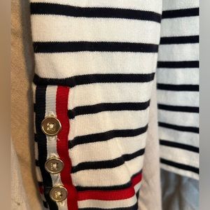 Talbots Blue striped patriotic Navy Cotton crew neck sweater